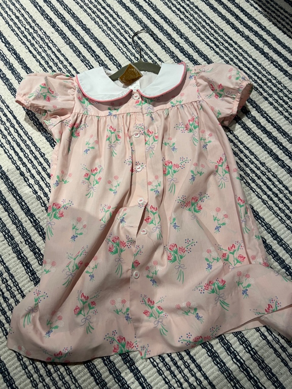 Girls Pink Floral Short-Sleeve Dress with Peter Pan Collar